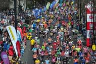 Runners take part in the 2013 London Marathon in London on April 21, 2013